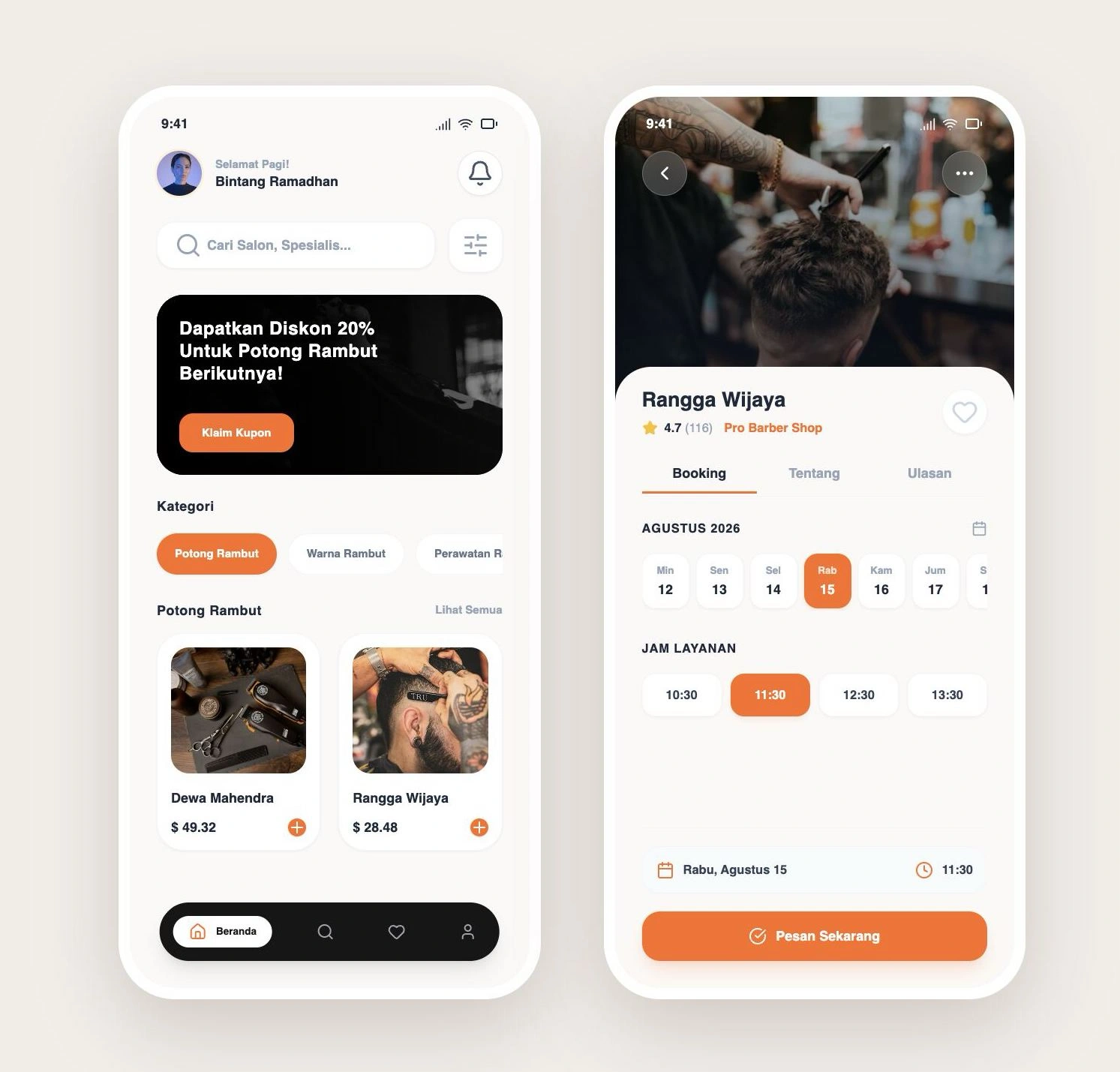 Contoh aplikasi booking salon